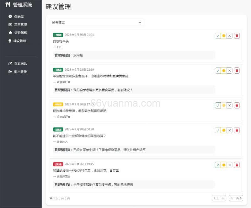 餐厅食谱菜单公示评论系统源码插图1